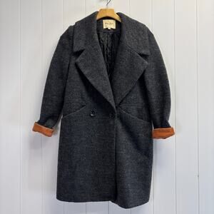 Gray Double-Breasted Blazer with Tan Accents